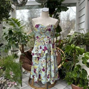 Nanette Lepore Floral Strapless Mini Dress - Blue and Purple